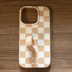 Loopy iPhone 14Pro Case Tan and White Checkered Phone Case